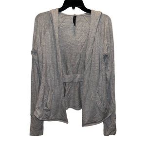 Gaiam Hooded Cardigan Soft Heather Grey Thumb Holes Size Small